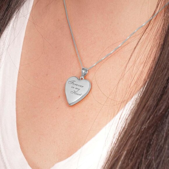 Personalized Silver Heart Locket Necklace for Women with Engraving and Photo Slo - Picture 2 of 7
